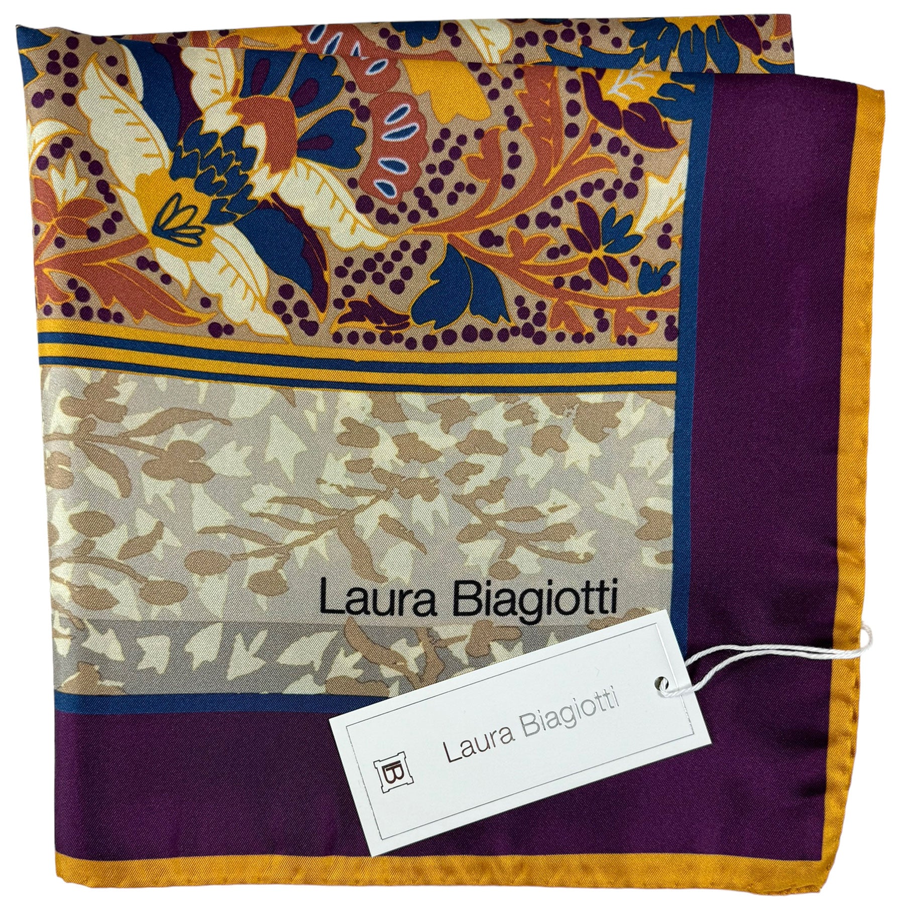 Laura Biagiotti Scarf Floral Purple Orange - Square Silk Foulard
