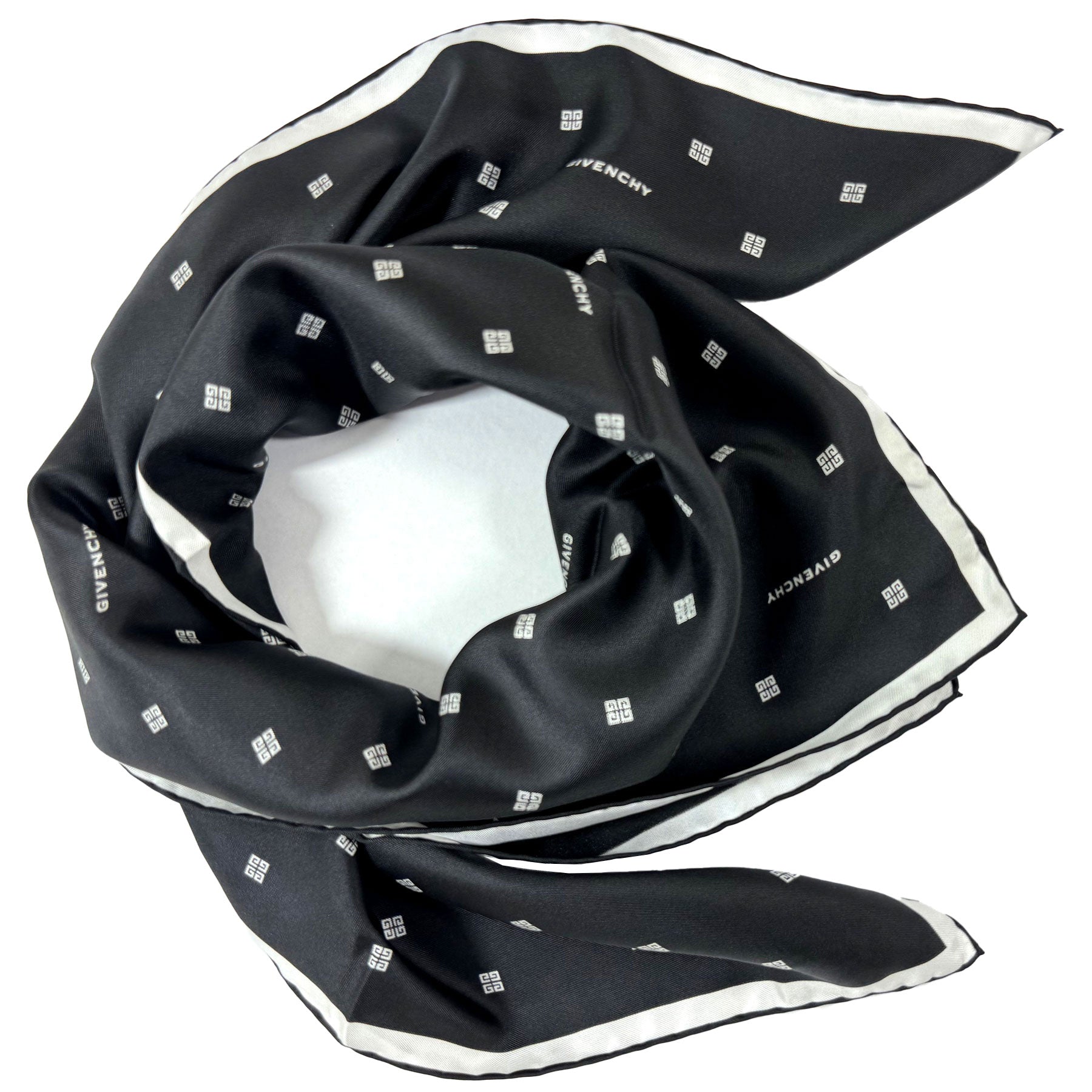 Givenchy Scarf Black 4G Design - Square Twill Silk Foulard 2024 Collection