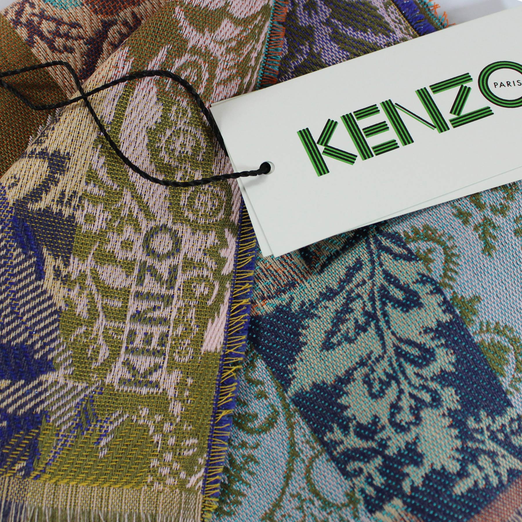 Kenzo Scarf Olive Floral Design - Wool Silk Shawl SALE