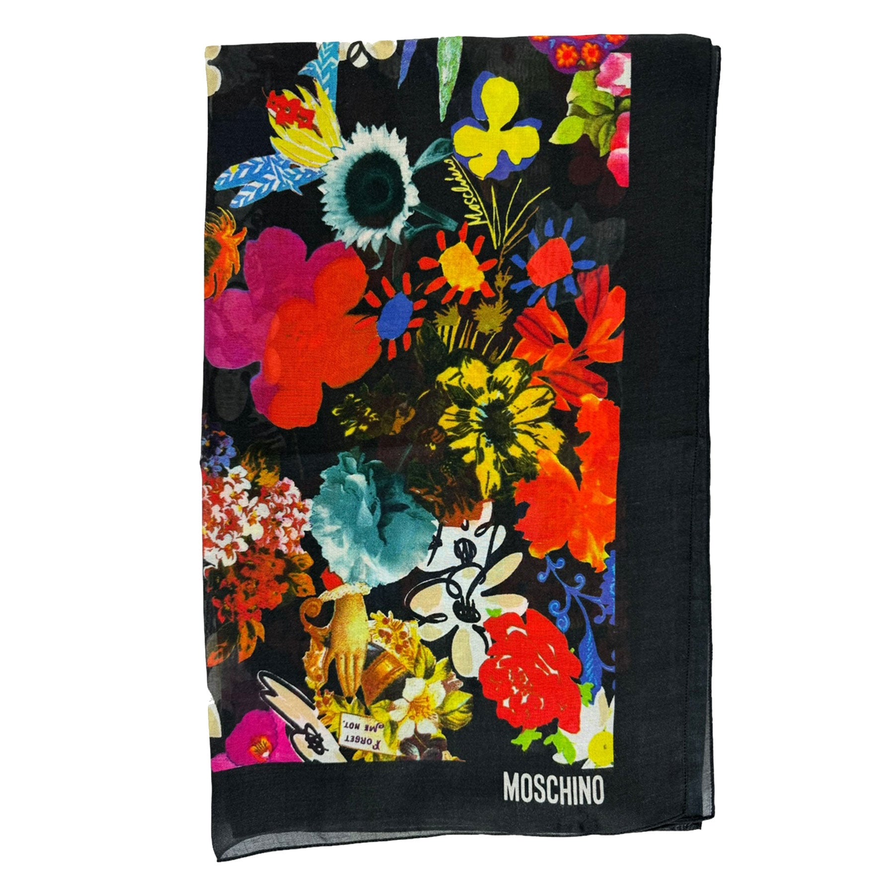 Moschino Scarf Black Floral Design - Modal Shawl - 2024 Collection