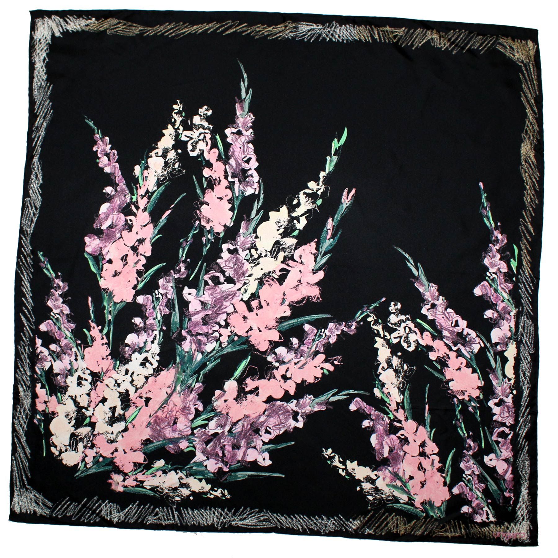 Ungaro Scarf Black Pink Green Floral 
