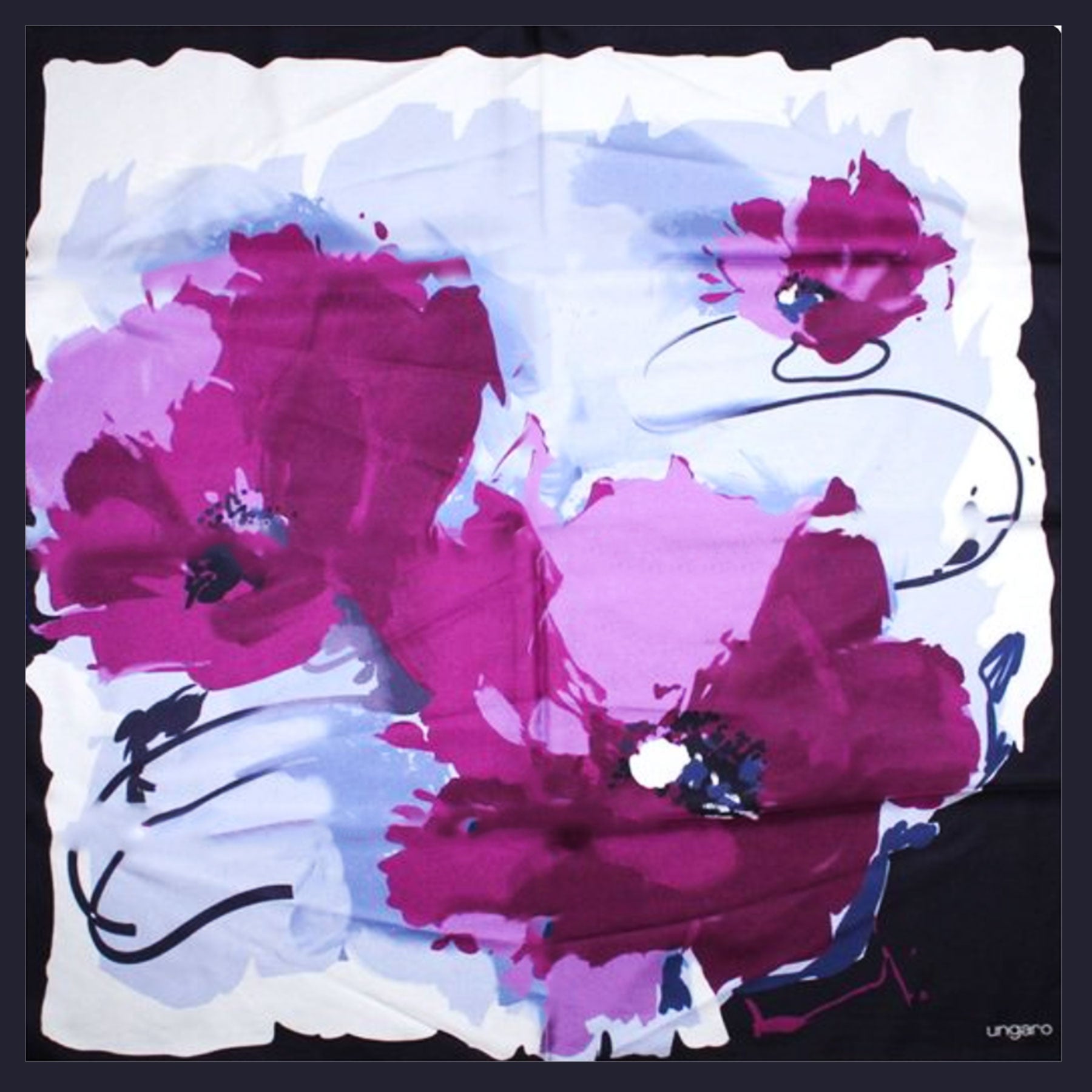 Ungaro Scarf Purple Abstract Floral - Twill Silk Square Foulard SALE