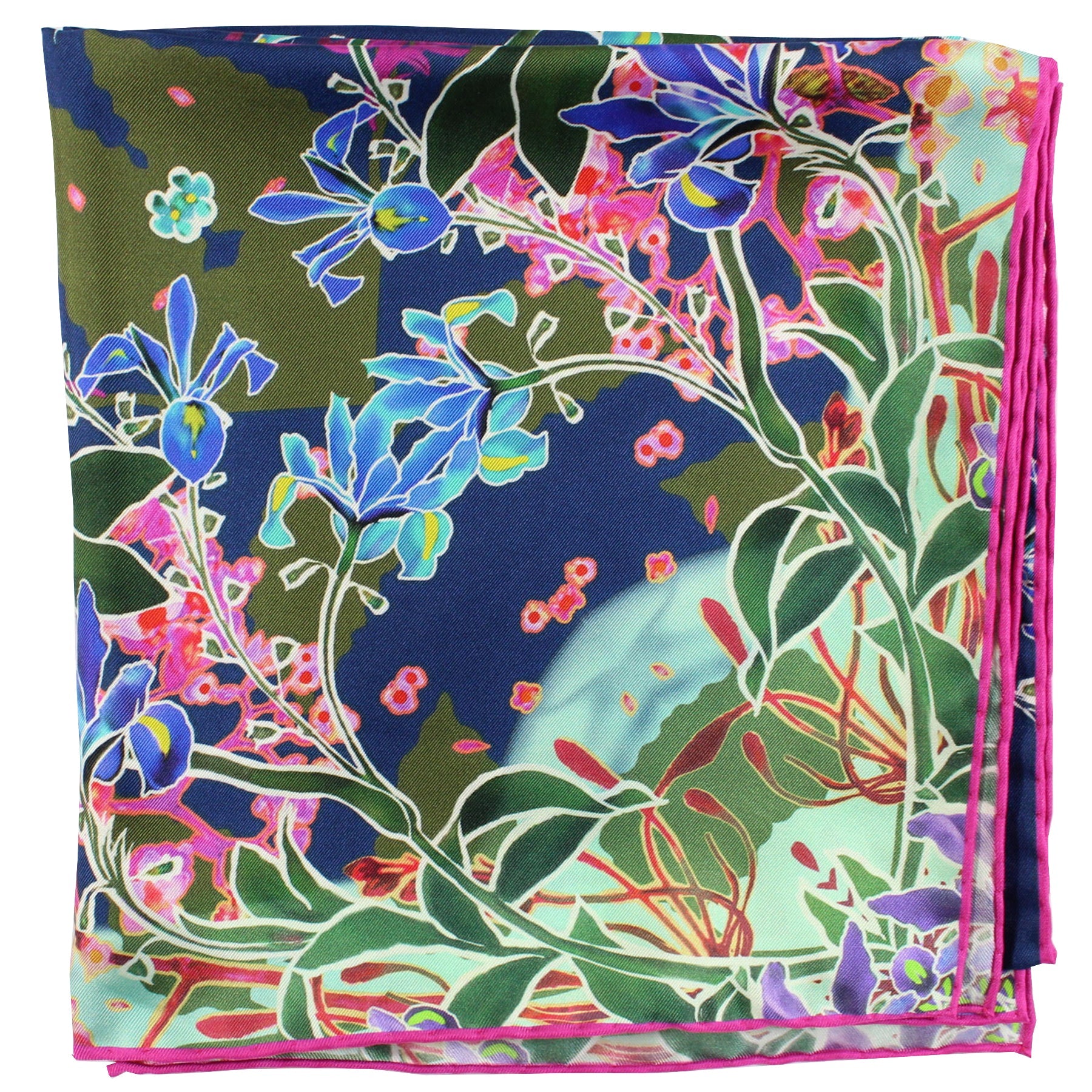 Givenchy Scarf Green Blue Pink Floral - Large Square Twill Silk Scarf