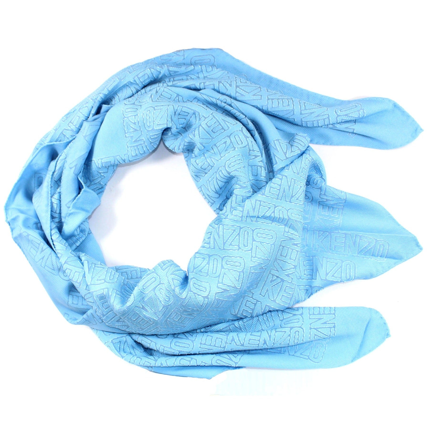 Kenzo Scarf Sky Blue Logo Design - Extra Large Modal Silk Wrap