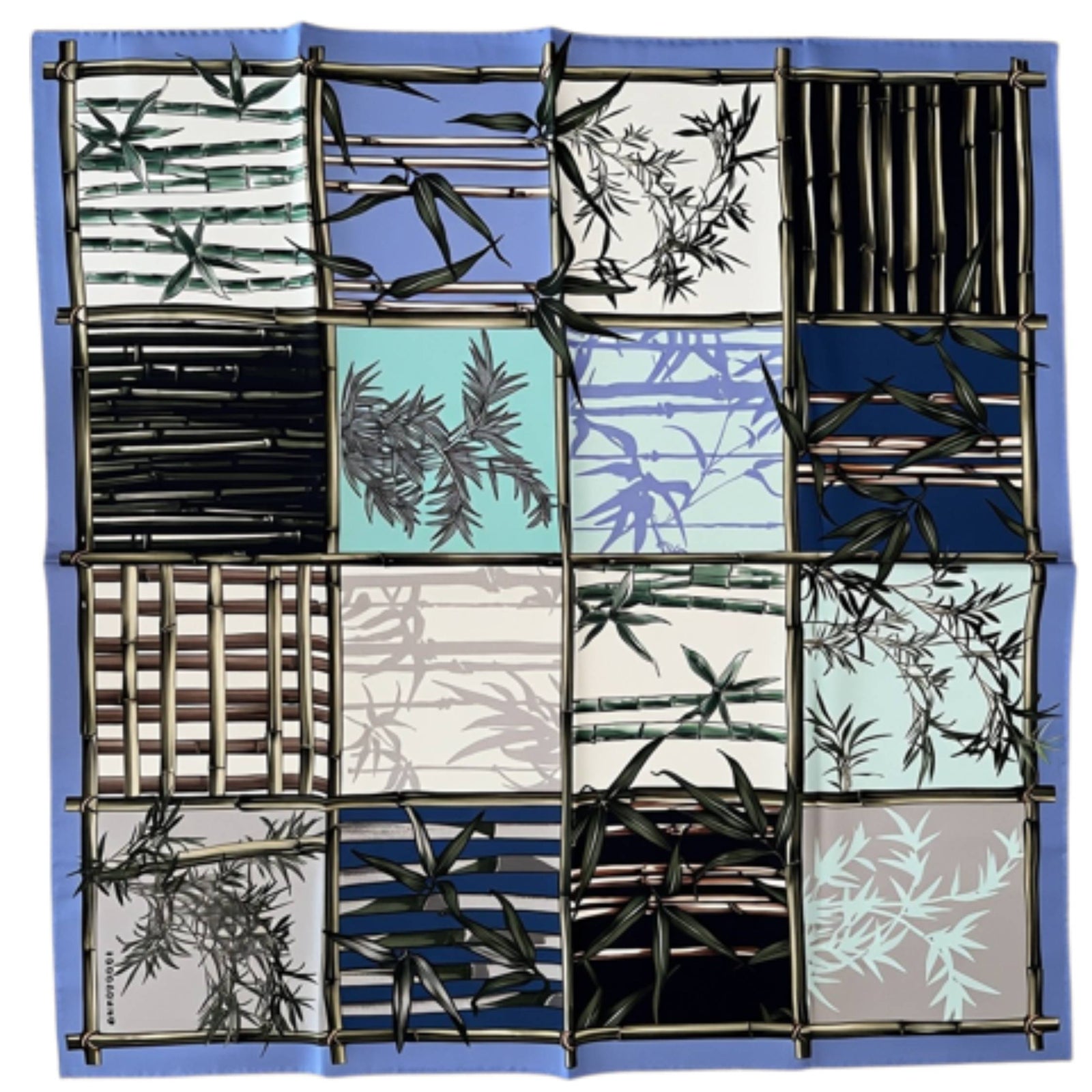 Longchamp Scarf Blue Green Bamboo Theme