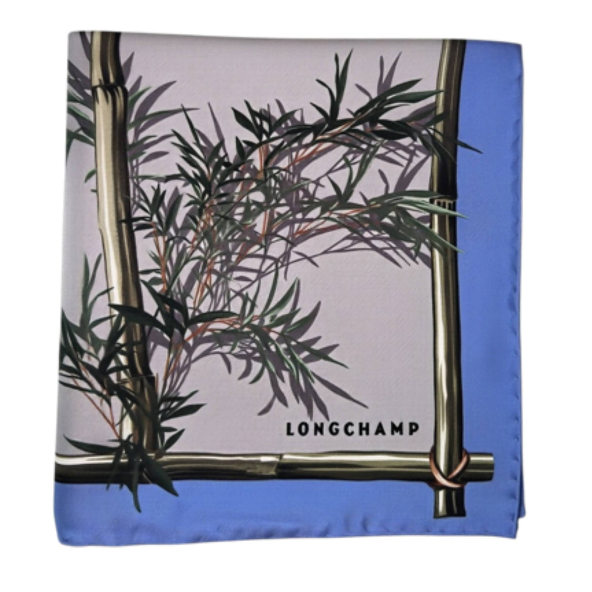 Longchamp Scarf Blue Green Bamboo Theme