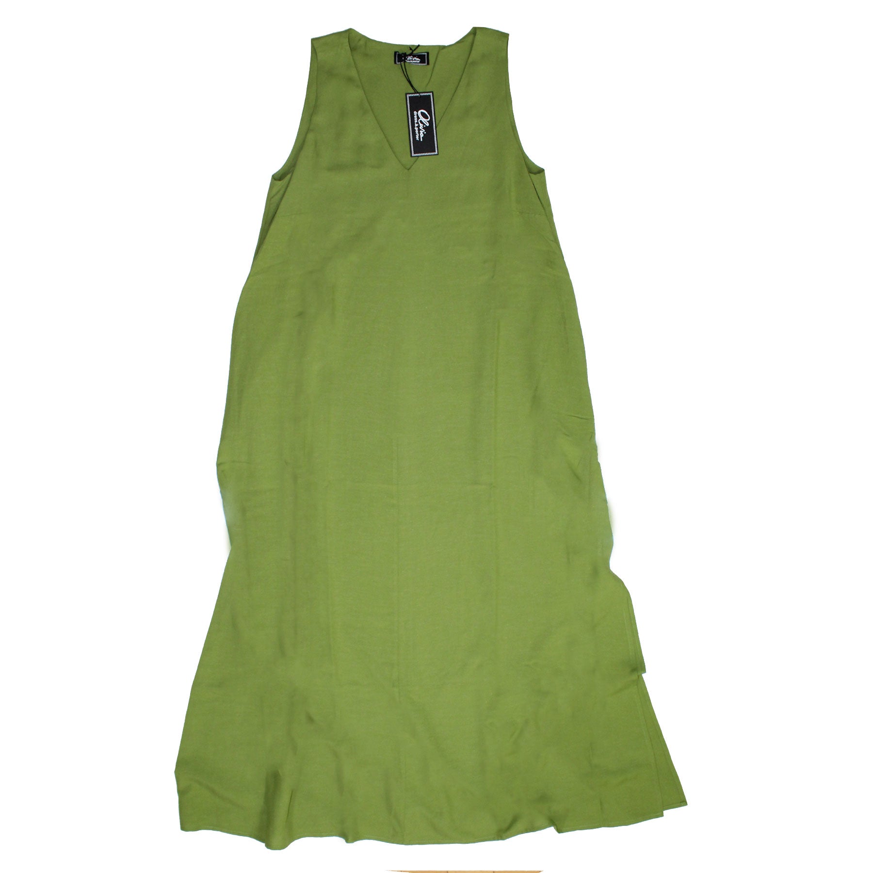 knee length dresses for ladies Olivia Long Dress Green Linen Viscose