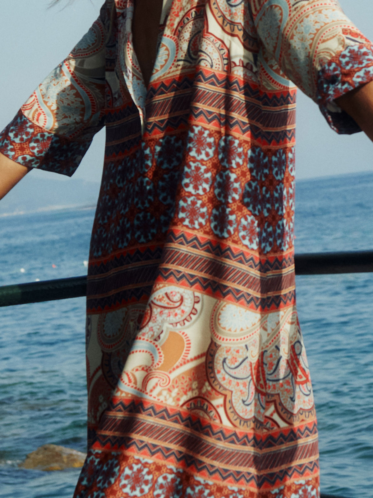 Olivia Kaftan Blue Brown Red Paisley Women Beachwear - Hand Made In Italy SALE