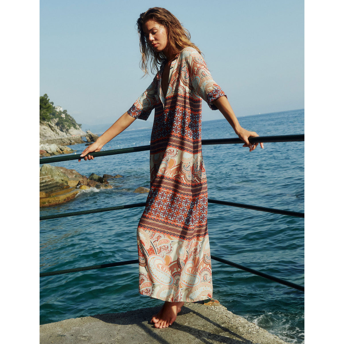 Olivia Kaftan New
 Brown Red Paisley 