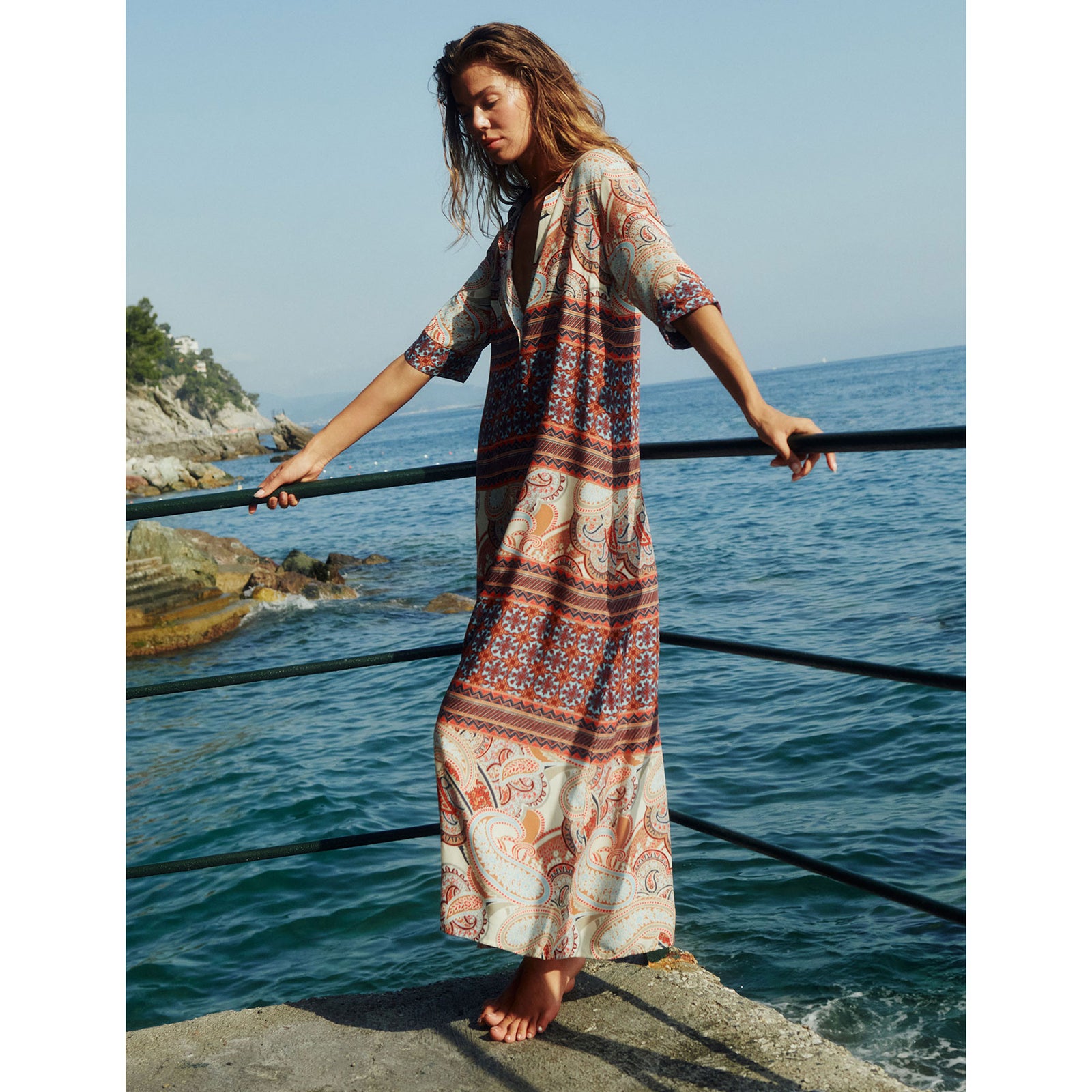 Olivia Kaftan Blue Brown Red Paisley 