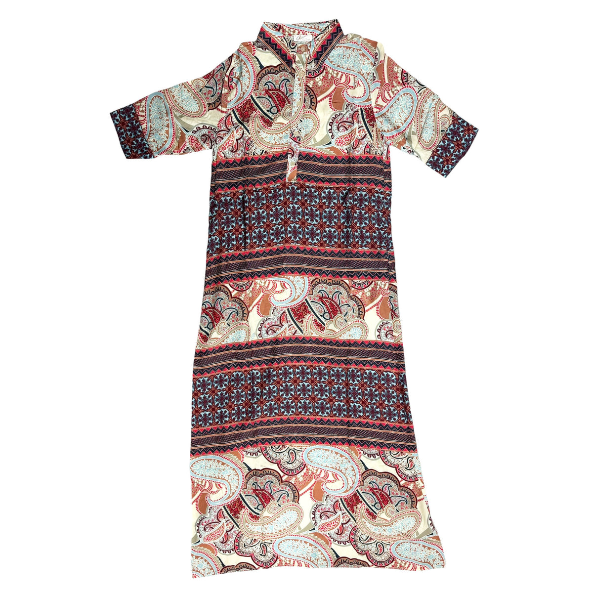 Olivia Kaftan Blue Brown Red Paisley 