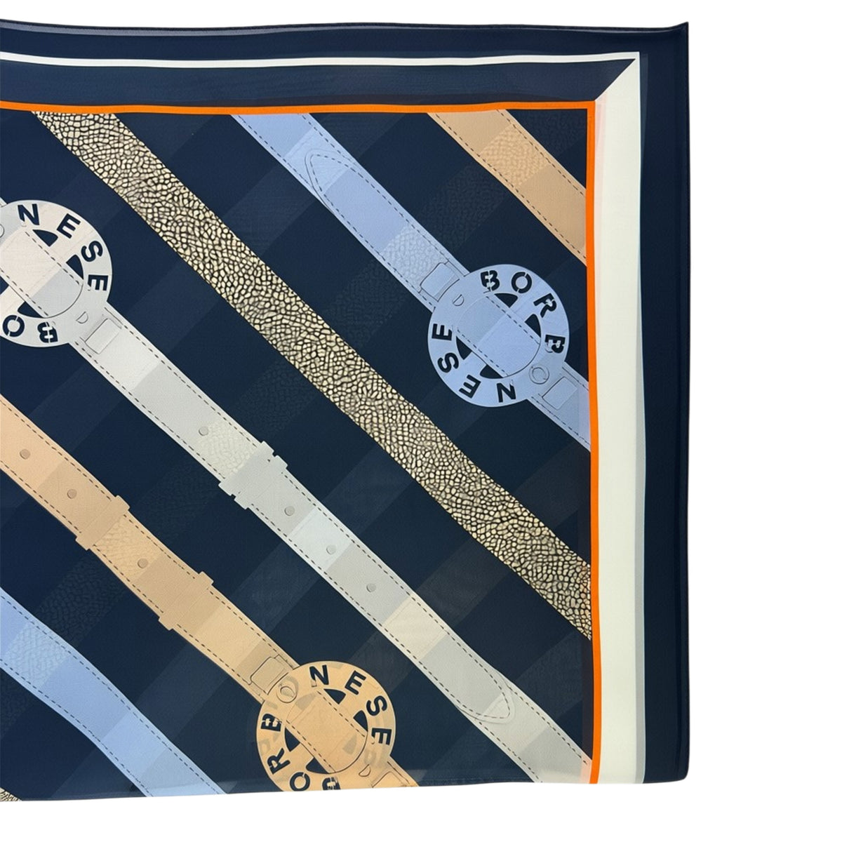 Borbonese Scarf Midnight Blue Stripes - Light Weight Silk Shawl