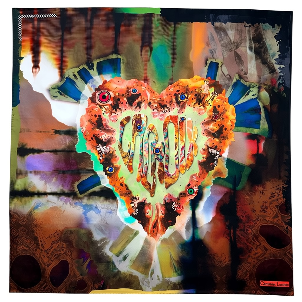 Christian Lacroix Scarf Original Heart & Logo Design - Twill Silk Square Foulard