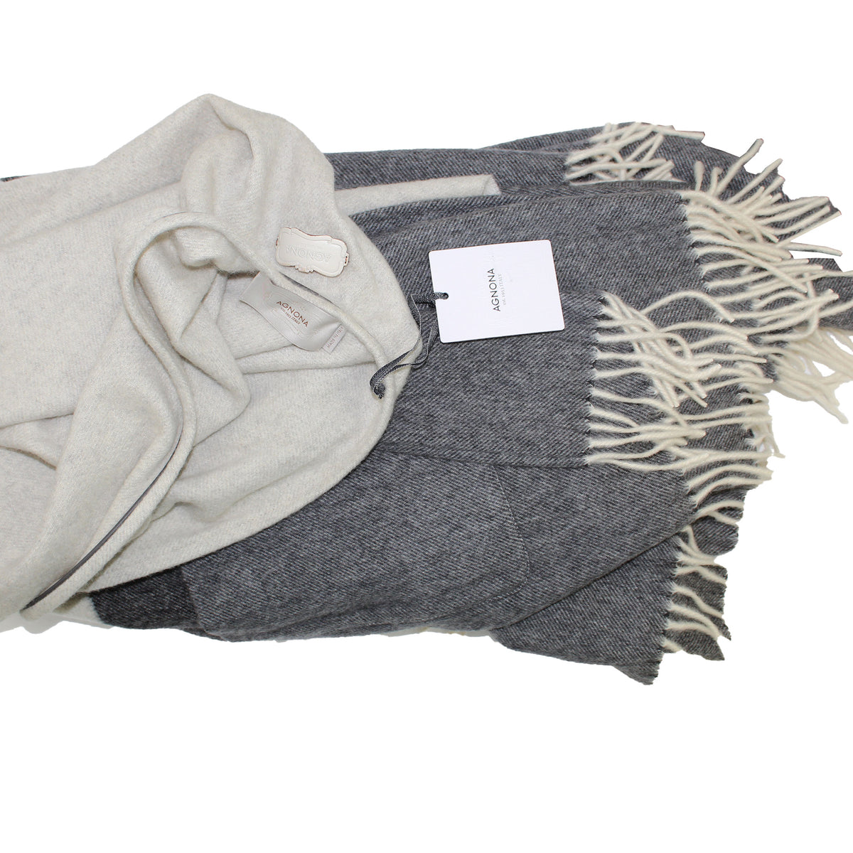 Agnona Cashmere Cape Gray White Design