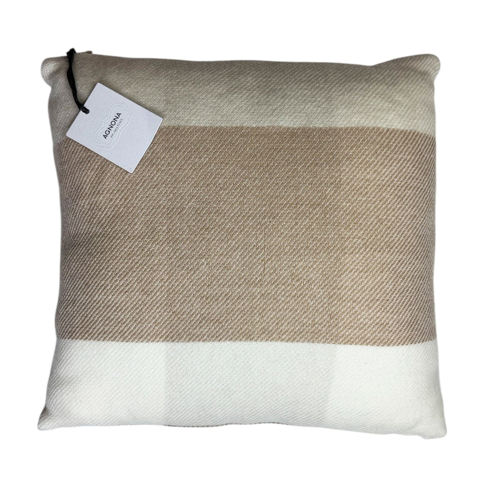 Agnona Wool Pillow Beige White Brown Stripe