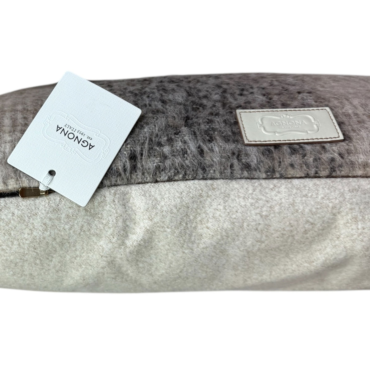 Agnona Pillow Camel Gray Plaid - Alpaca Wool - Large