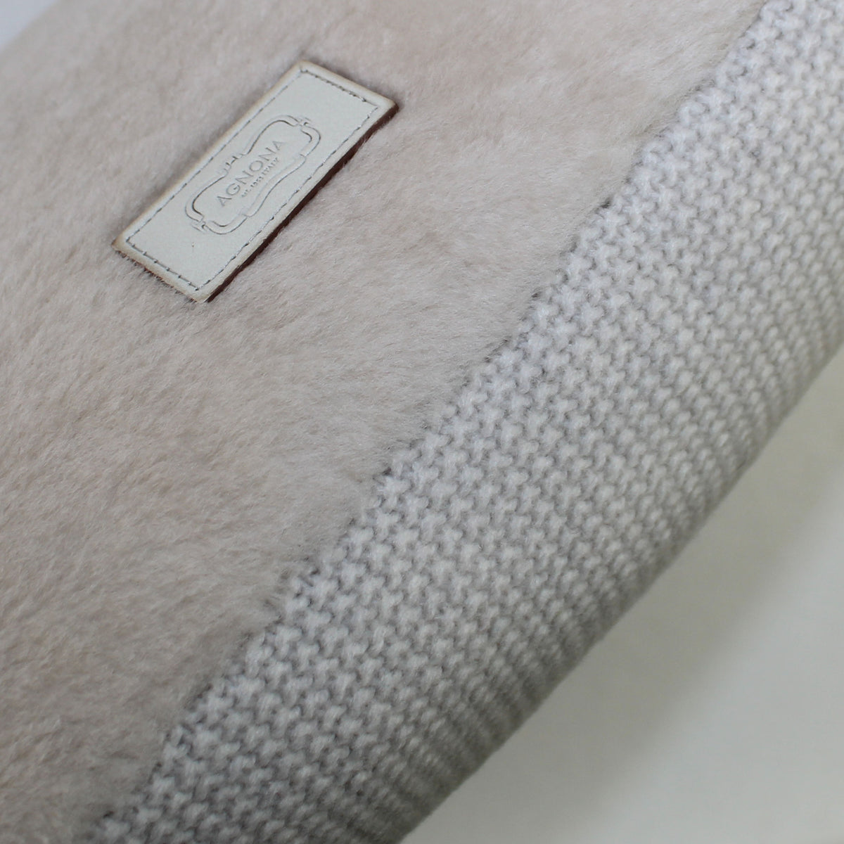 Agnona Pillow White Beige Sheepskin Wool Cashmere