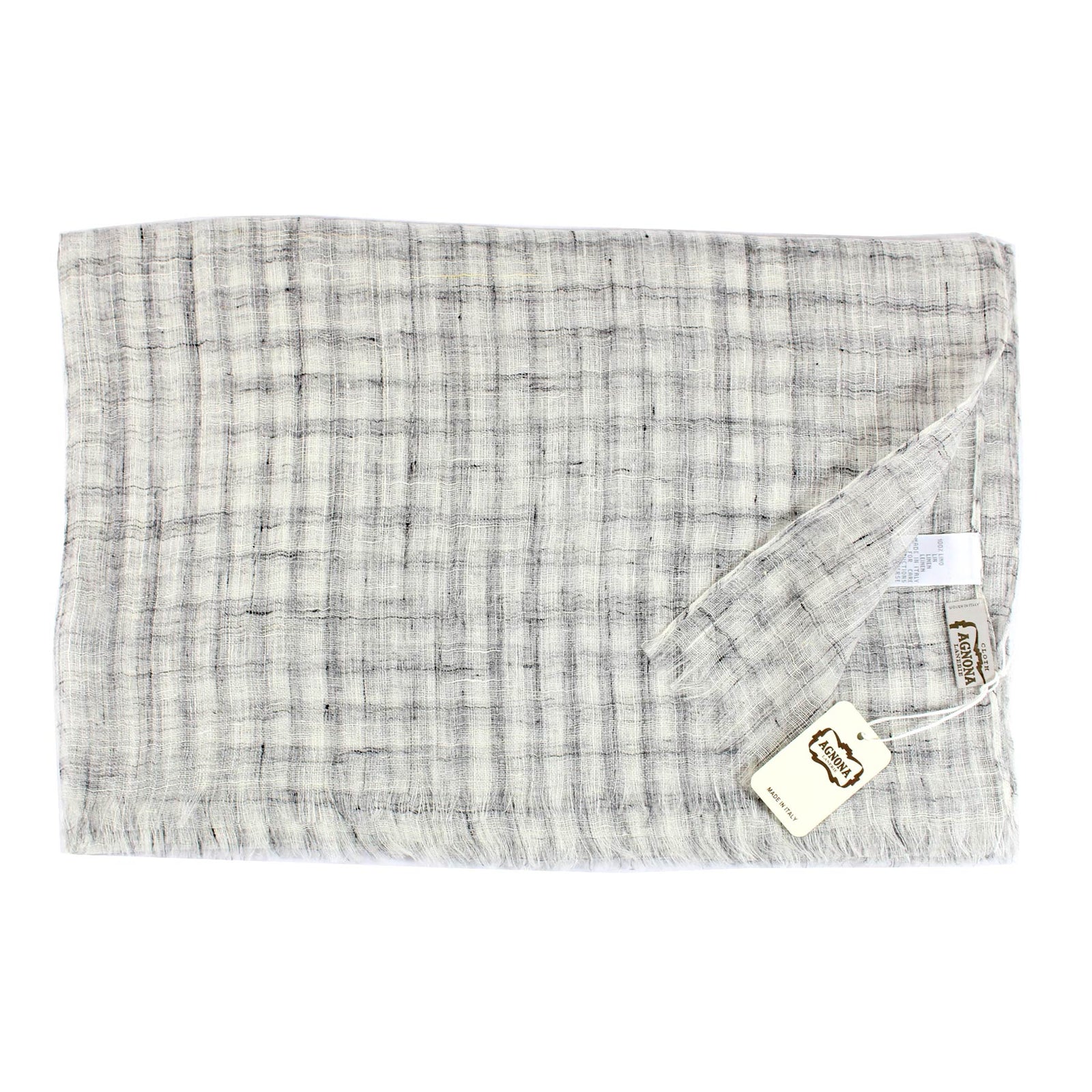 Agnona Linen Scarf Gray Check Design - Luxury Shawl FINAL SALE