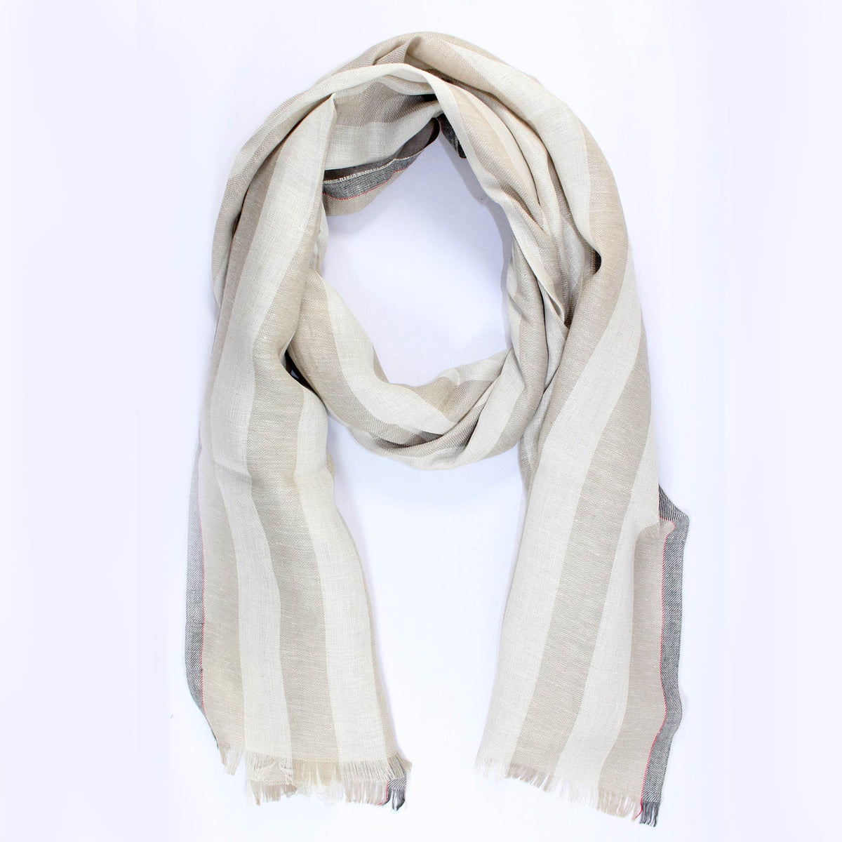 Agnona Scarf Taupe Gray Striped Design - Luxury Women Shawl