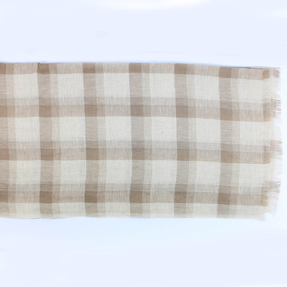 Agnona Scarf Beige Check - Cashmere Linen Shawl
