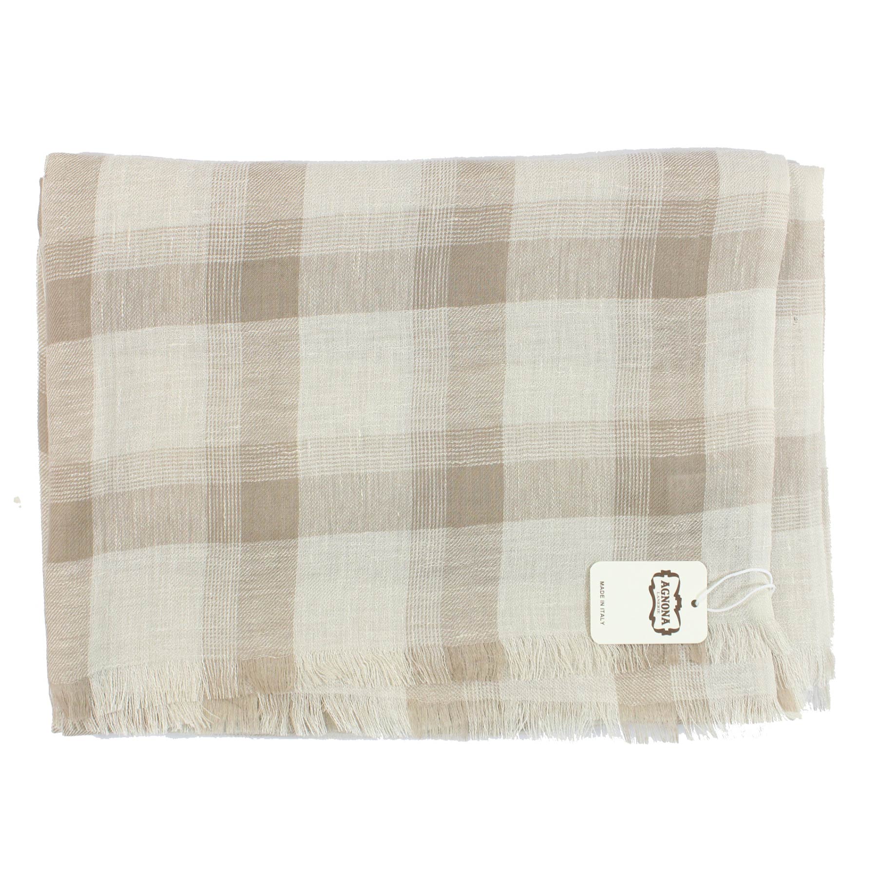 Agnona Scarf Beige Check - Cashmere Linen Shawl