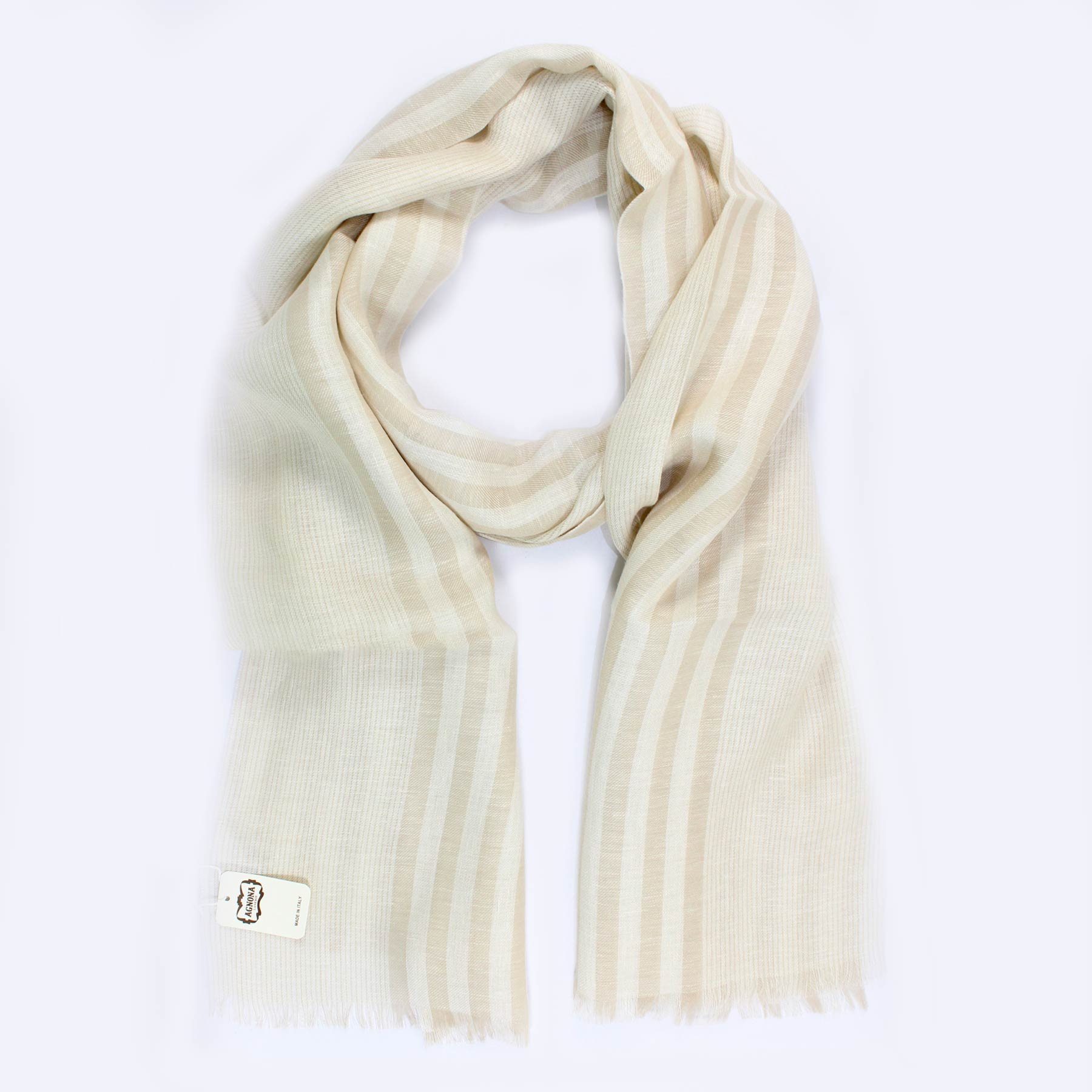 Agnona Scarf Beige Stripes - Linen Shawl New