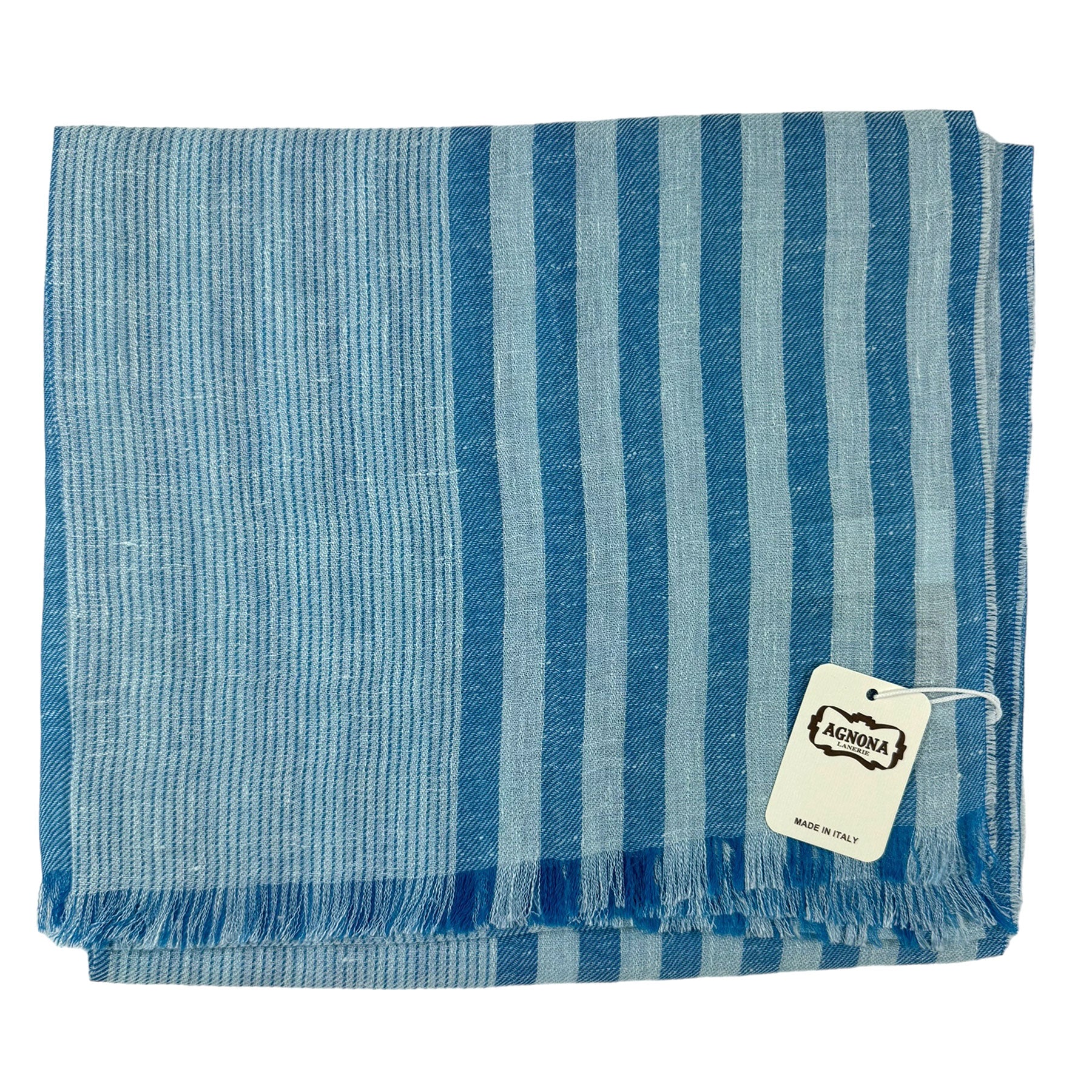 Agnona Scarf White Aqua Stripes
