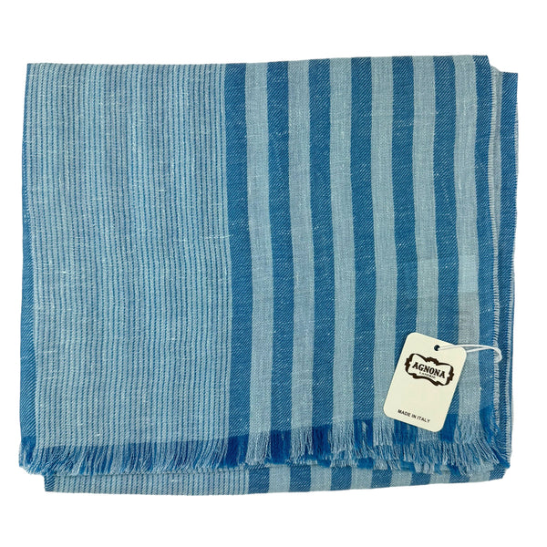 Agnona Scarf White Aqua Stripes Lightweight Linen Silk Agnona Scarf White Aqua Stripes Lightweight Linen Silk
