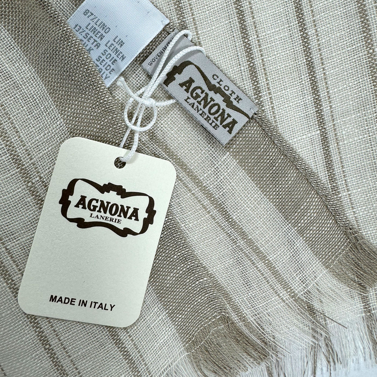 Agnona Scarf White Taupe Stripes - Lightweight Linen Silk Shawl FINAL SALE