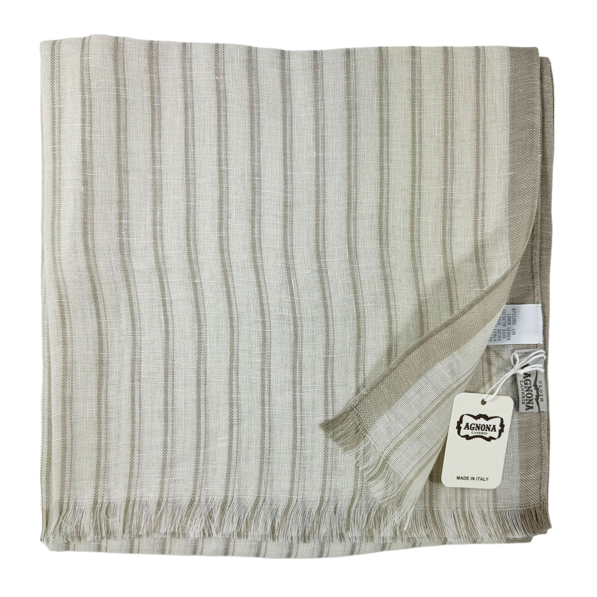 Agnona Scarf White Gray Stripes Design - Linen Silk Shawl FINAL SALE