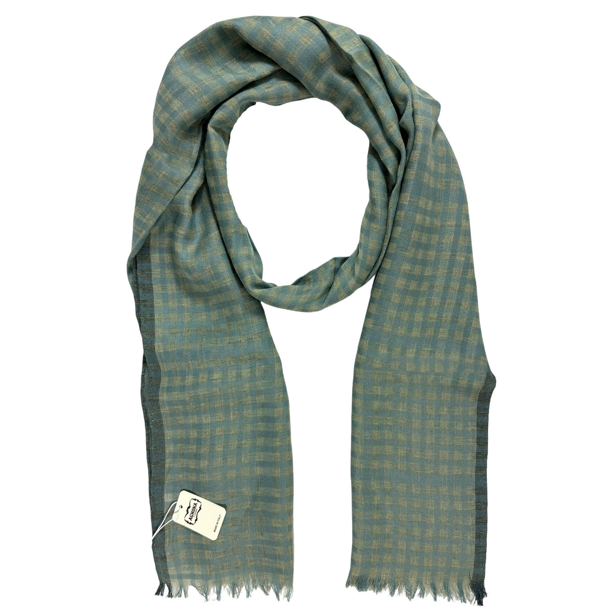 Agnona Scarf Seafoam Gray Check - Linen Silk Shawl FINAL SALE