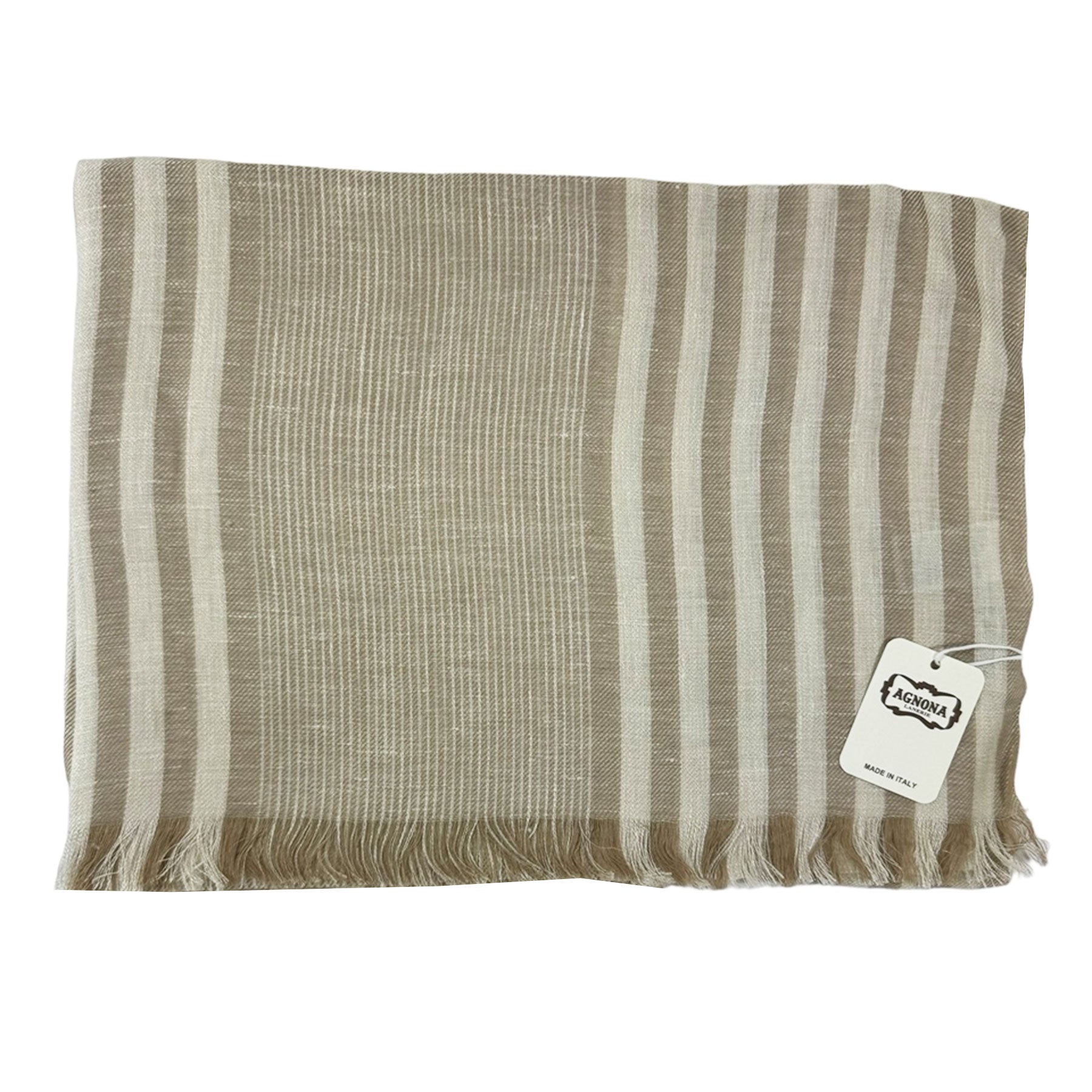 Agnona Scarf Beige Stripes - Linen Cashmere Silk Shawl FINAL
