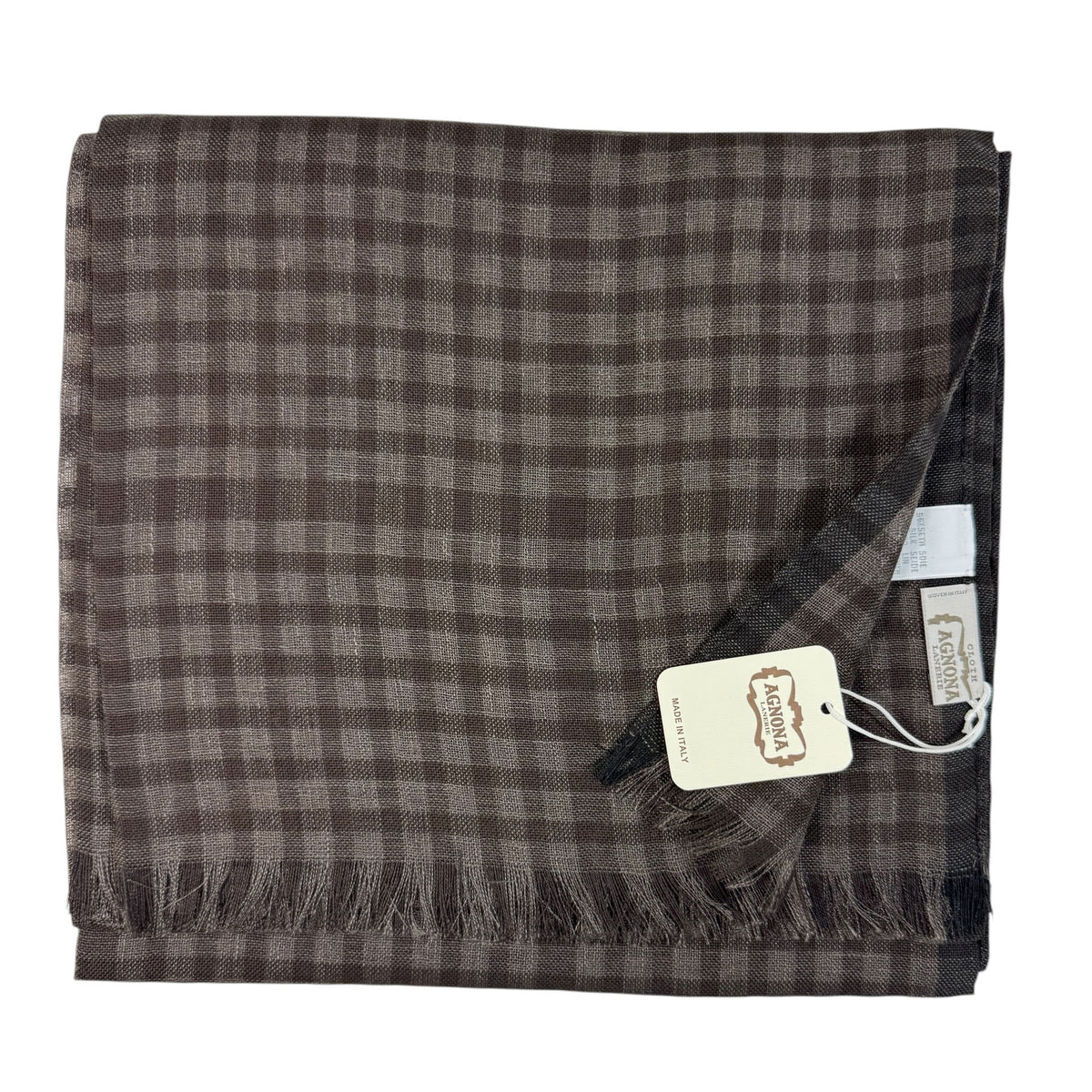 Agnona Scarf Brown Check - Light Weight Linen Silk Shawl SALE