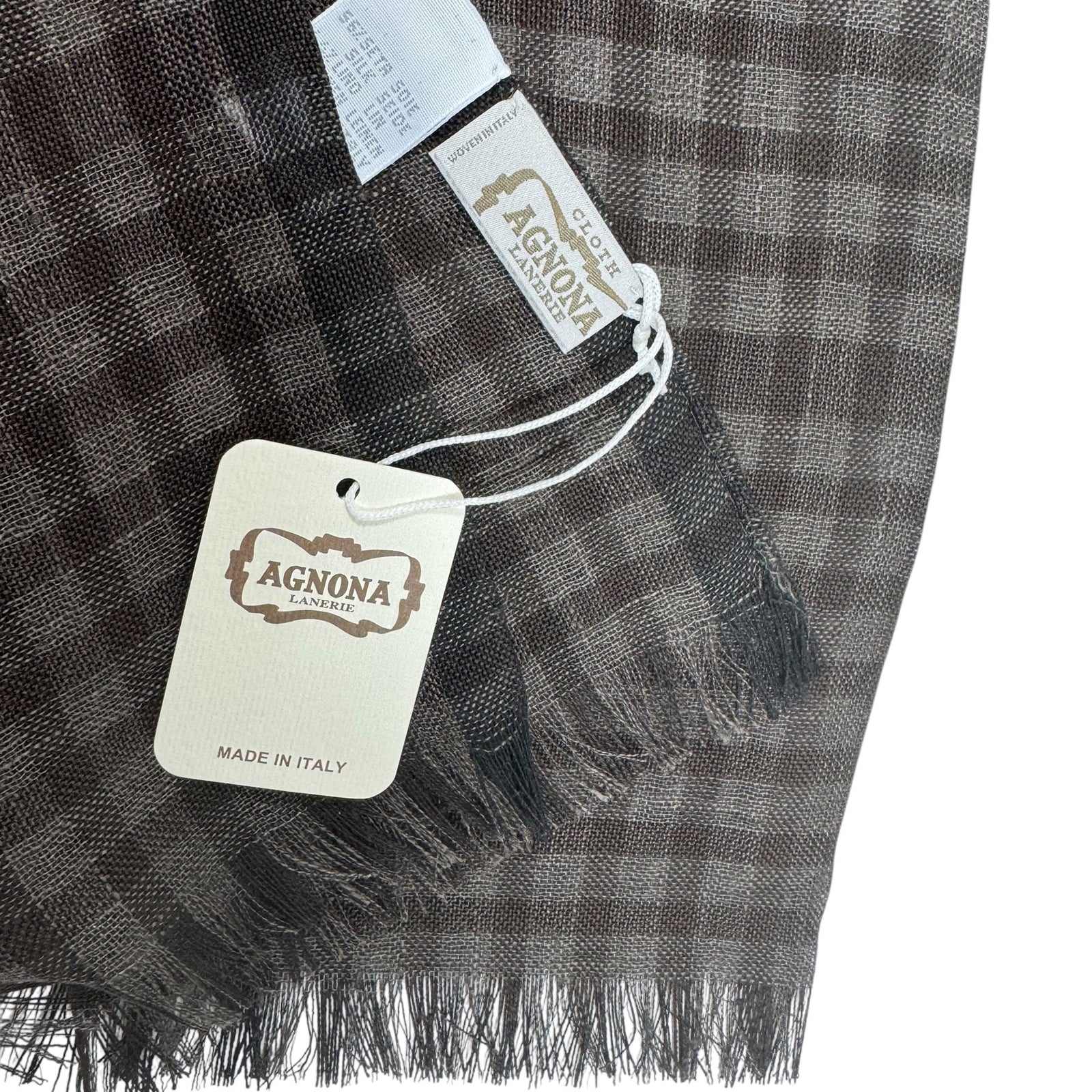 Agnona Scarf Brown Check - Light Weight Linen Silk Shawl SALE
