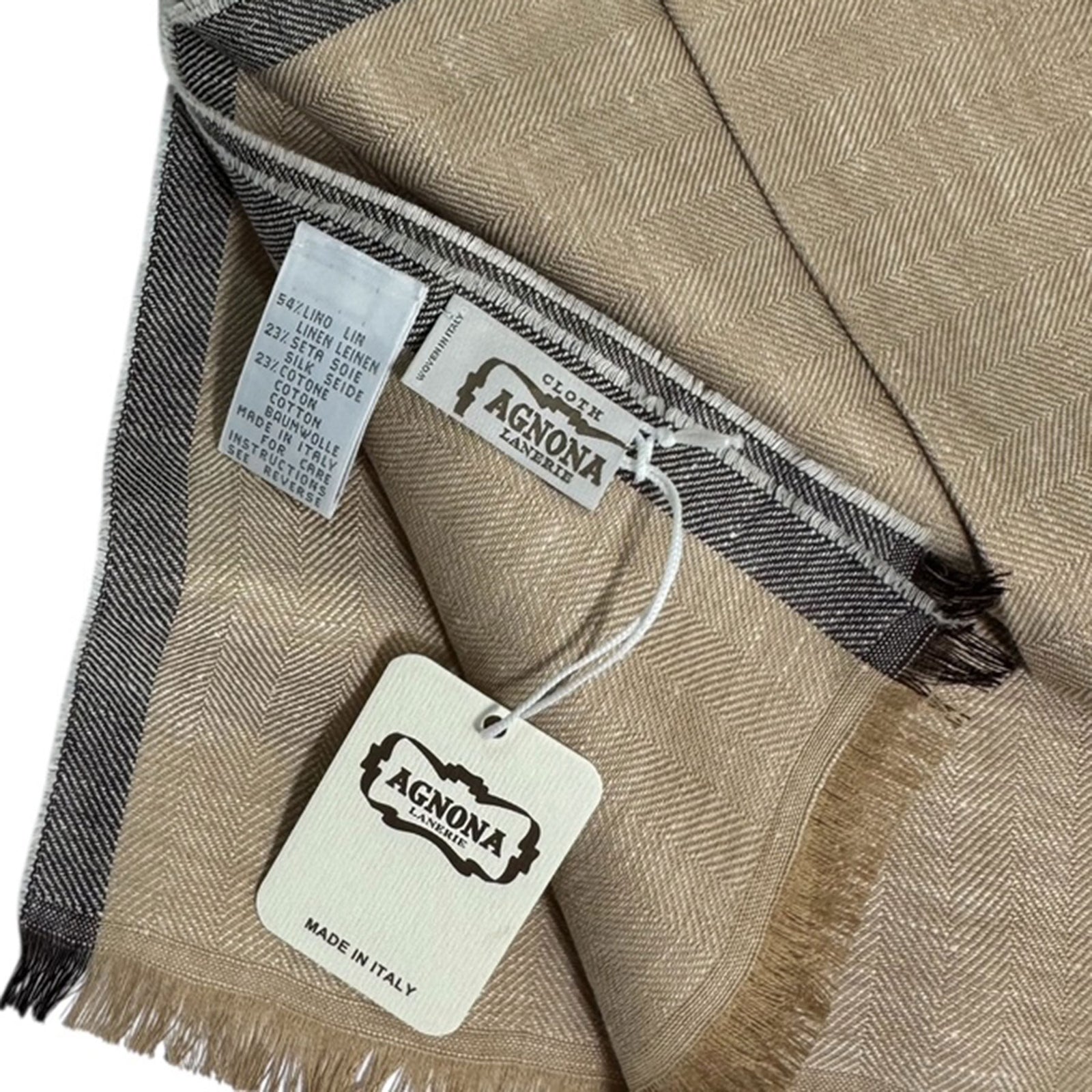 Agnona Scarf Beige - Luxury Linen Cotton Silk Designer Shawl SALE