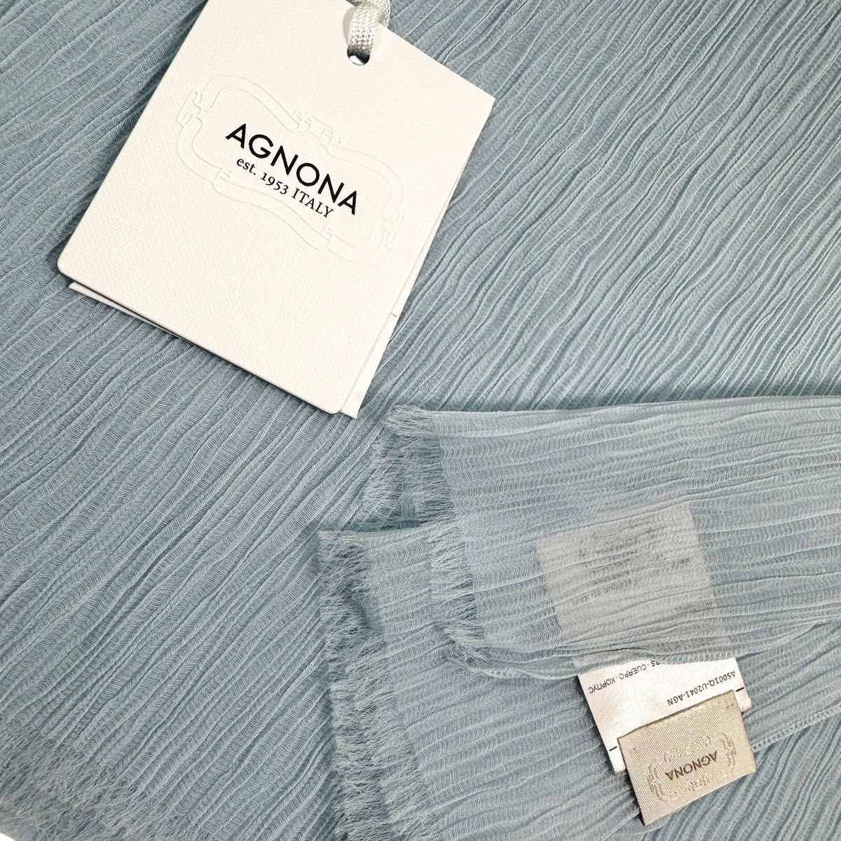 Women Scarves Agnona Scarf Light Blue Pleated Cotton Silk Shawl