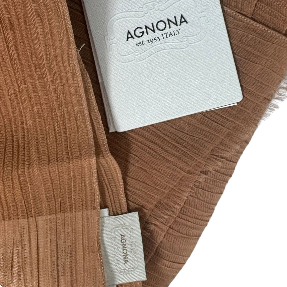 Agnona Scarf Rust Brown Pleated Design - Luxury Cotton Silk Shawl