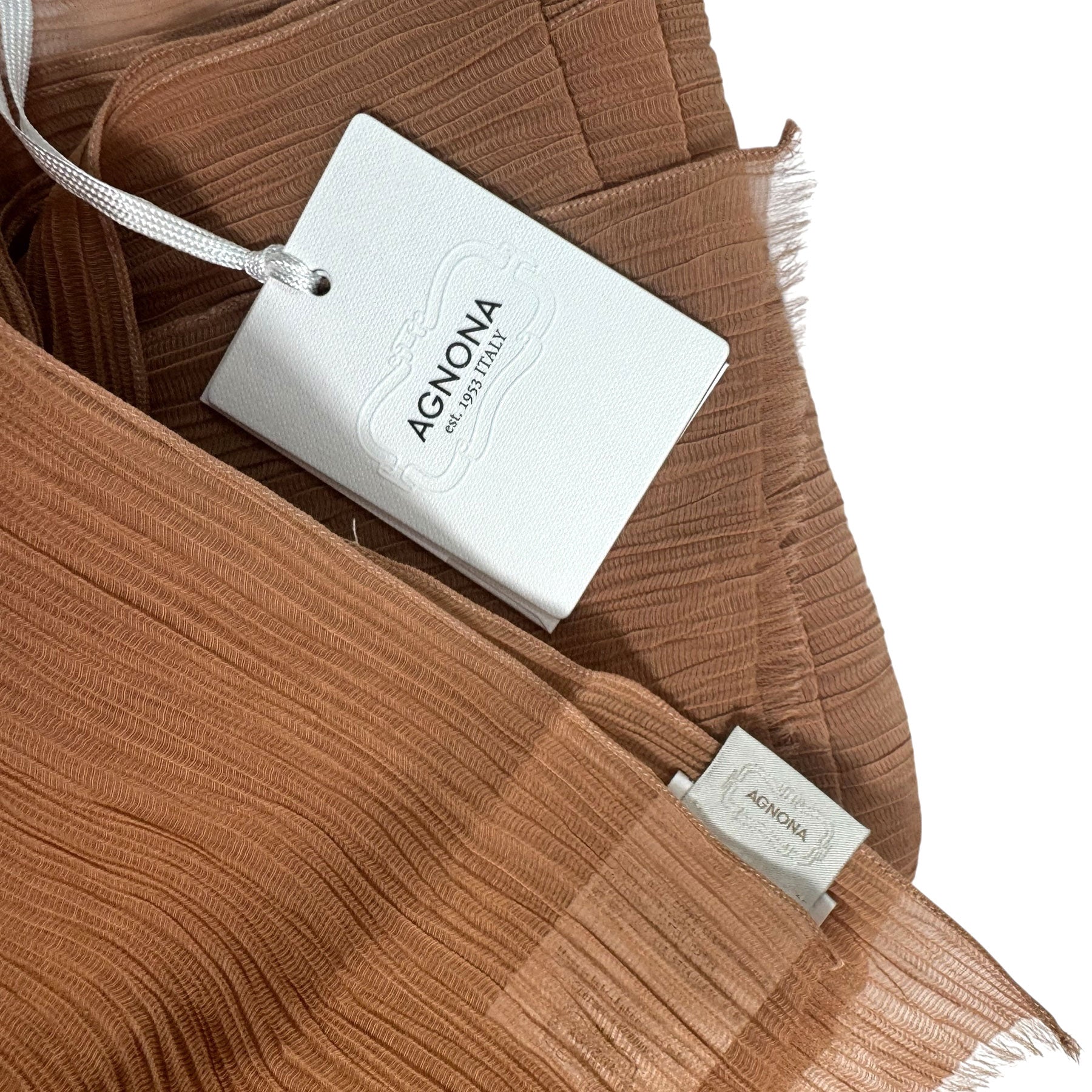 Agnona Scarf Rust Brown Pleated Design - Luxury Cotton Silk Shawl