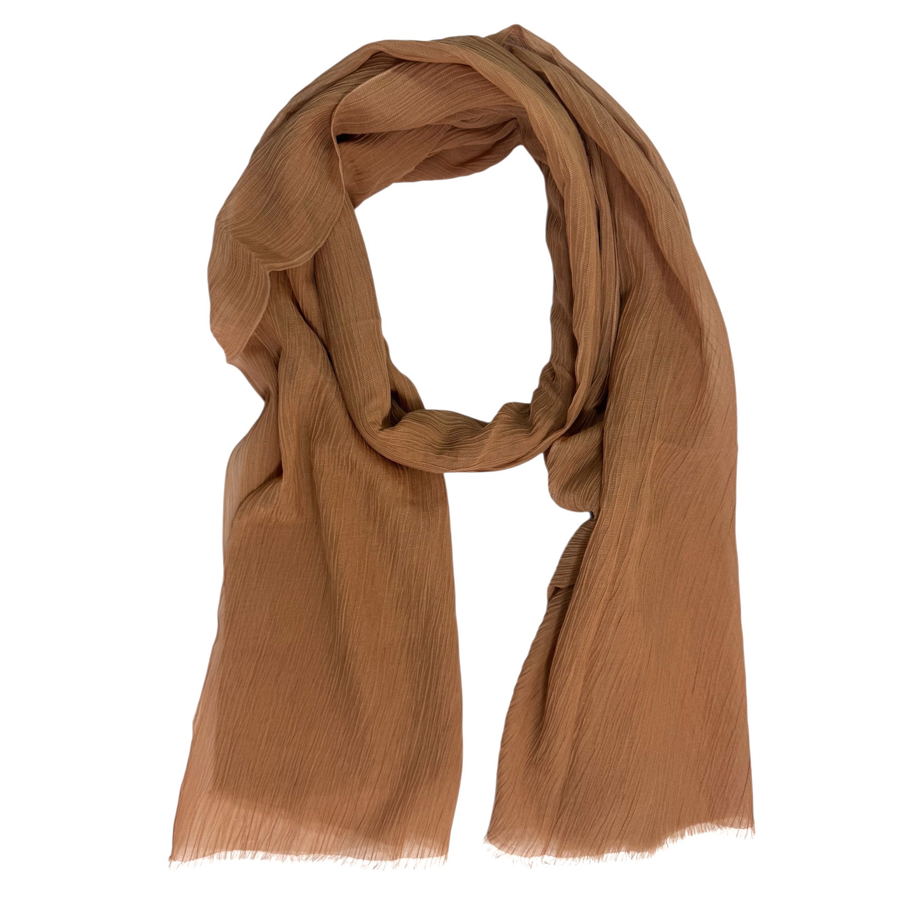 Agnona Scarf Rust Brown Pleated Design - Luxury Cotton Silk Shawl