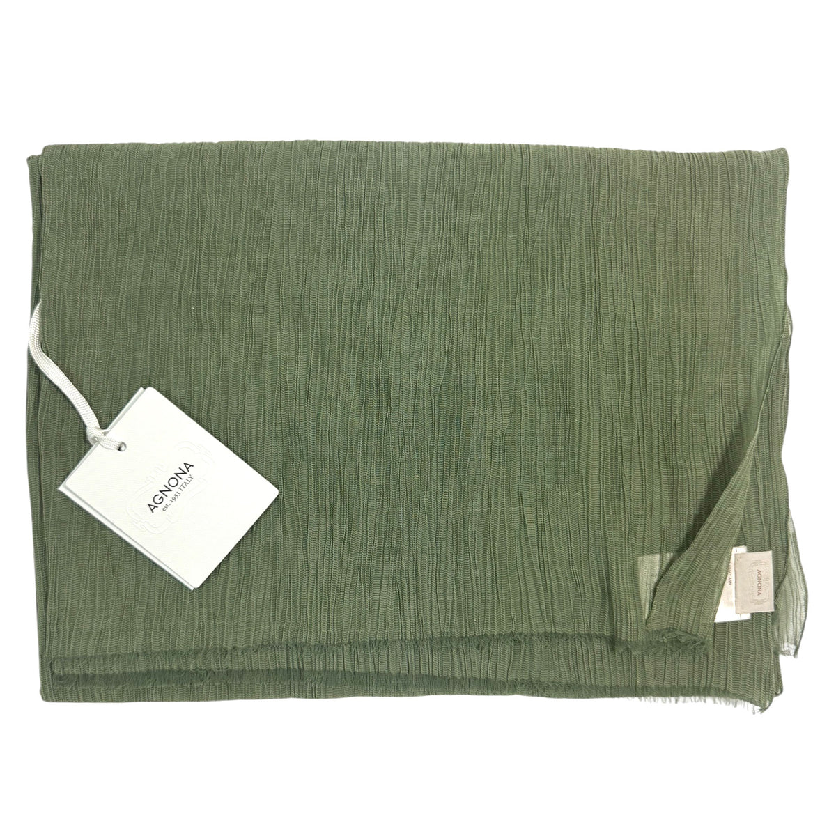 Agnona Scarf Green Pleated Design - Luxury Cotton Silk Shawl