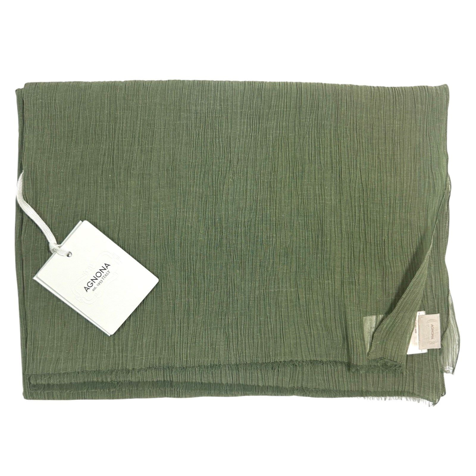 Agnona Scarf Green Pleated Design - Luxury Cotton Silk Shawl
