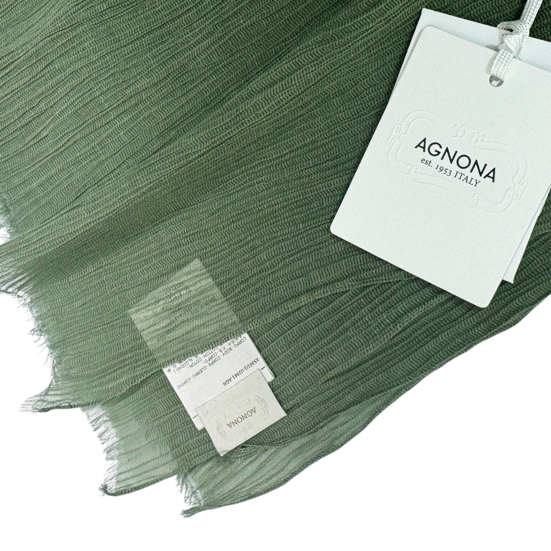Agnona Scarf Green Pleated Design - Luxury Cotton Silk Shawl