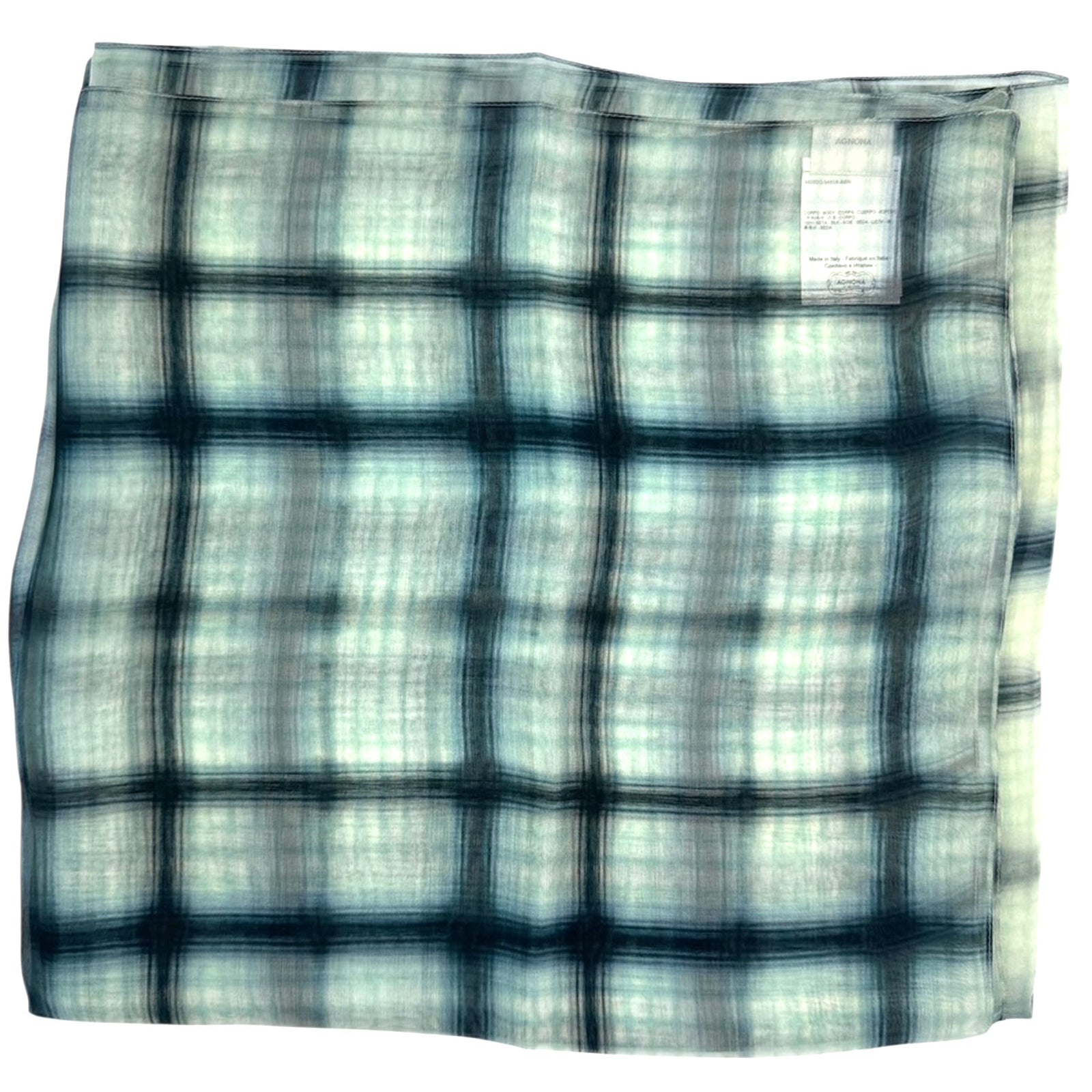 Agnona Scarf White Gray Metal Blue Extra Large Square Silk Shawl