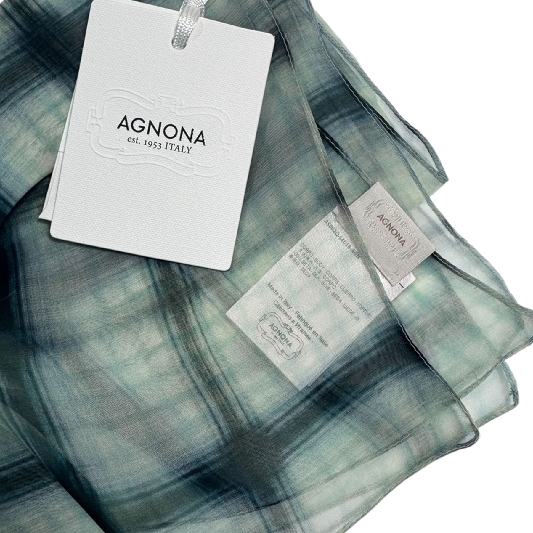 Agnona Scarf White Gray Metal Blue Extra Large Square Silk Shawl