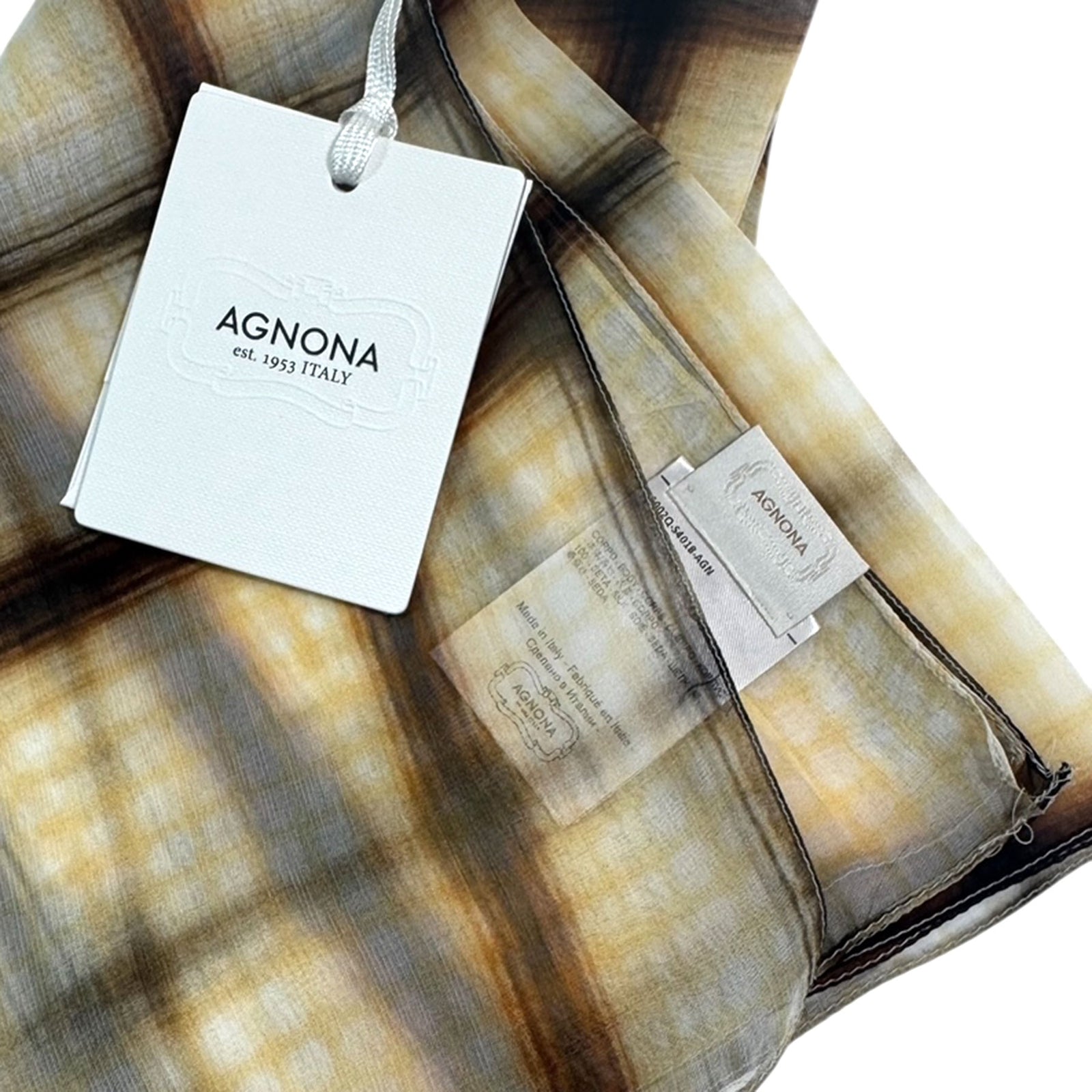Agnona Scarf White Brown - Extra Large Square Silk Shawl