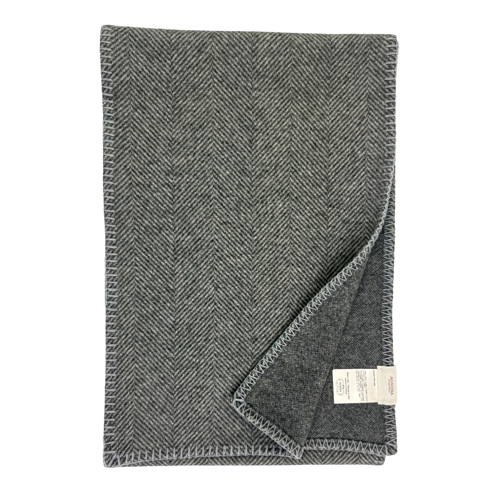 Agnona Scarf Gray Herringbone - Wool Cashmere Shawl