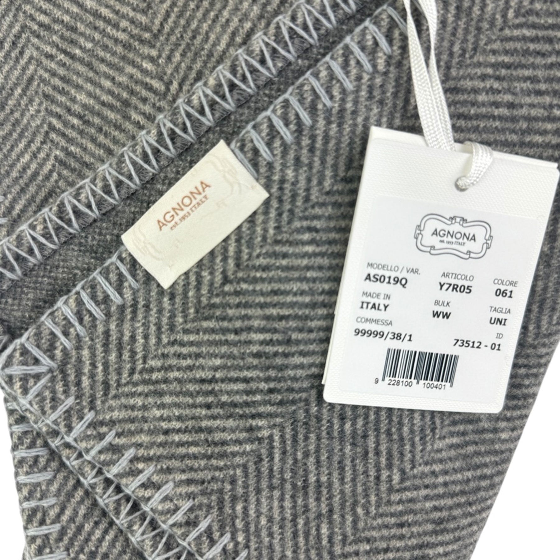 Agnona Scarf Gray Herringbone - Wool Cashmere Shawl