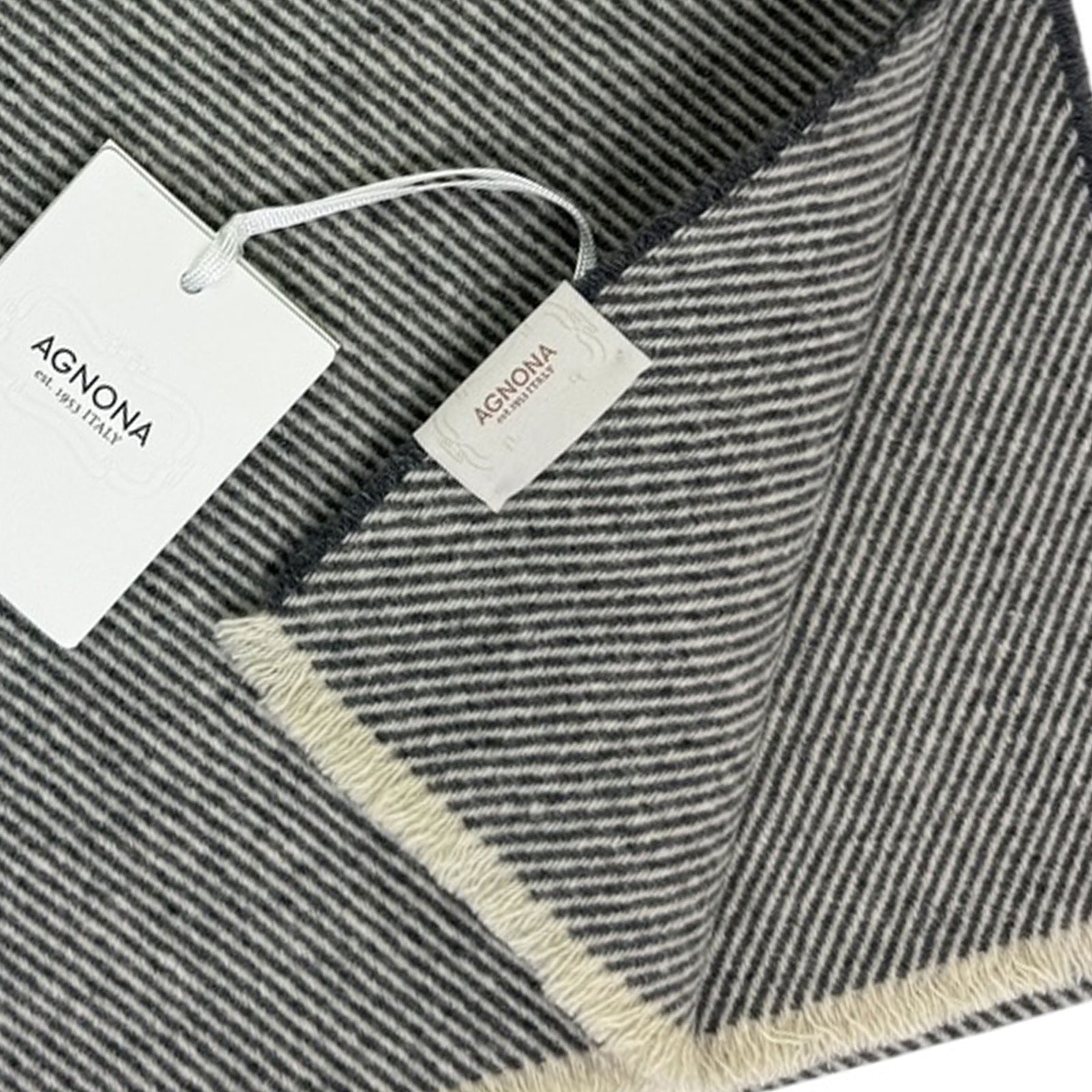 Agnona Scarf Gray Stripes - Luxury Medium-Heavy Weight Cashmere Shawl