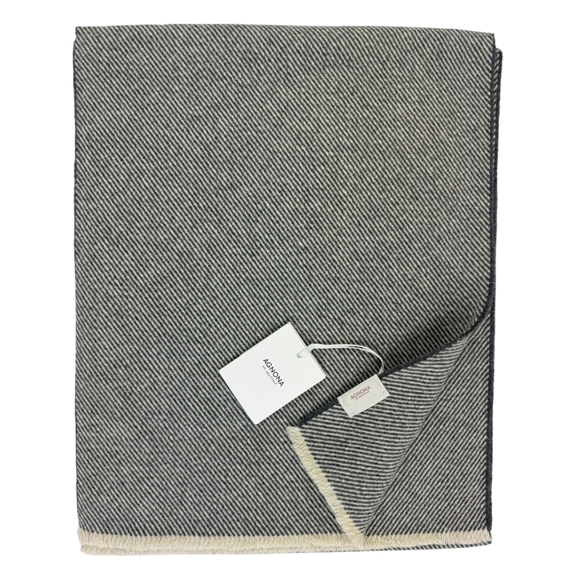 Agnona Scarf Gray Stripes - Luxury Medium-Heavy Weight Cashmere Shawl