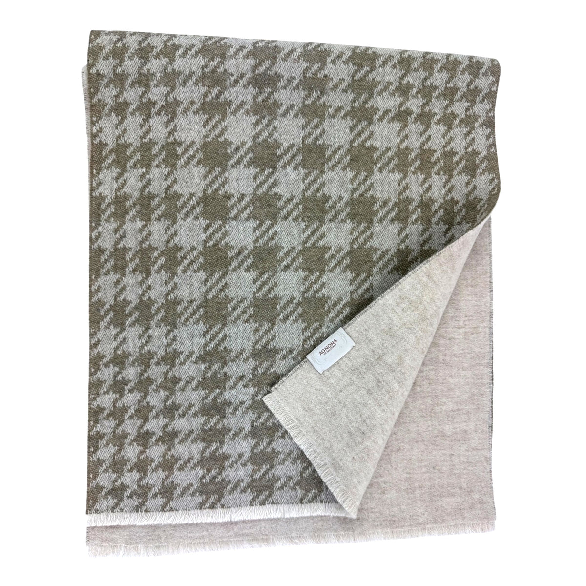 Agnona Cashmere Scarf Beige Gray Houndstooth - Medium Weight Shawl